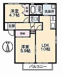レジデンス古城A 2LDKの間取図画像