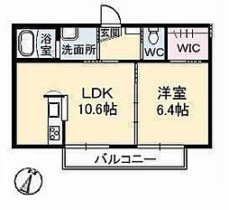 ローズ・パールA 1LDKの間取図画像