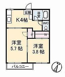 北浦コーポ 2Kの間取図画像
