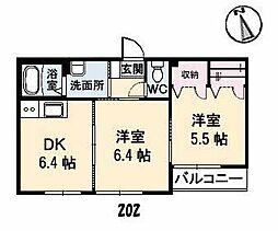 ラ・パルテール中畝 2DKの間取図画像