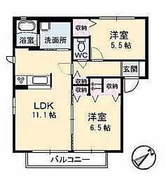 グラスガーデンC 2LDKの間取図画像