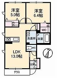 RAINBOW中島B 2LDKの間取図画像
