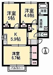 レジデンスナカヤ2 3Kの間取図画像
