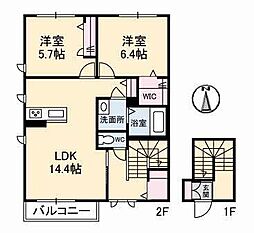 テラスコート船穂A 2LDKの間取図画像