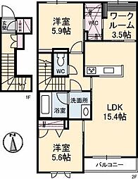 シャーメゾンアリビオA 2SLDKの間取図画像