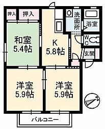 ツインマークウエストB 3Kの間取図画像