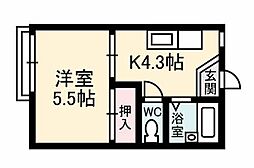 アサヒハイツ 1Kの間取図画像