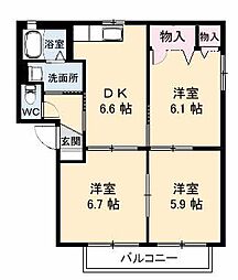 サニーズ福庭2A 3DKの間取図画像