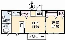 コムグランデA 1LDKの間取図画像