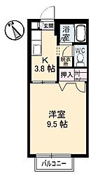 クリスタル 1Kの間取図画像