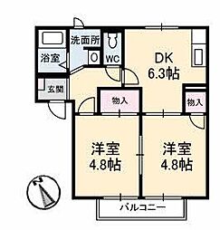 フレグランスB 2DKの間取図画像