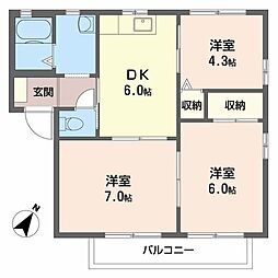 ビ・ラフィネ旗ケ崎2号館 3DKの間取図画像