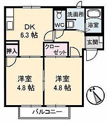 フレグランスB 2DKの間取図画像