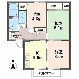 コーポ中的場3 3Kの間取図画像