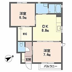 パインデューA 2DKの間取図画像