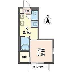 ベルデ北田A 1Kの間取図画像