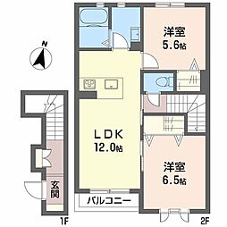 シェリール・ガーデン壱番館 2LDKの間取図画像