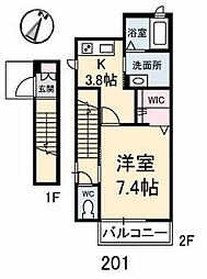 シャーメゾン今津 2階1Kの間取り