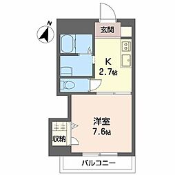 レアンドロス 1Kの間取図画像