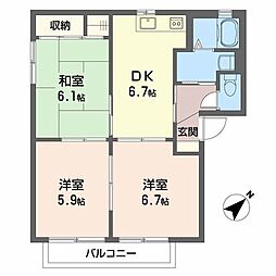 カーレントティエラB 3DKの間取図画像