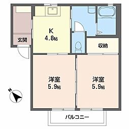 レジデンス新涯B 2Kの間取図画像