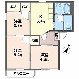 グランドール多治米A 3Kの間取図画像