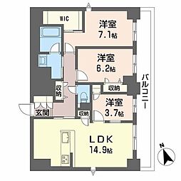 ラヴェール横川 A0801 8階3LDKの間取り