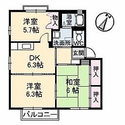 ソレイユ　Ｃ棟 2階3DKの間取り