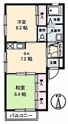 オリエントたになか 2DKの間取図画像