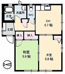 クレール 2DKの間取図画像