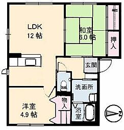 シェソワ大立 2LDKの間取図画像
