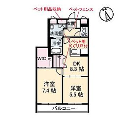 クローバー白島 2DKの間取図画像