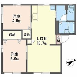 西原アパート 2LDKの間取図画像