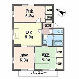 ファミール中筋Ａ 2階3DKの間取り