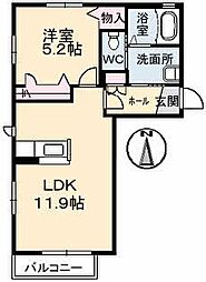 ハーブ上ヶ原IV A203 2階1LDKの間取り