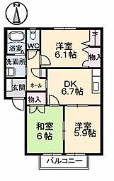 ミーニュ・カーザ　Ａ棟 1階3DKの間取り