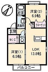 メゾン・ガーデン A0201 2階2LDKの間取り