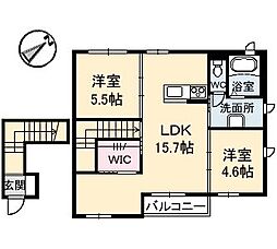 エクレール長楽寺　Ａ棟 A0202 2階2LDKの間取り