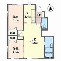 ディアハインB 2LDKの間取図画像