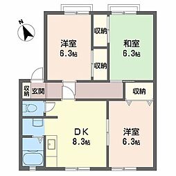 サンビレッジ平野B 3DKの間取図画像
