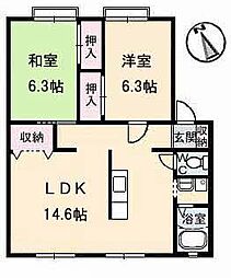 サンビレッジ平野A 2LDKの間取図画像