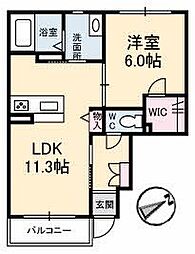 クオーレ大町東A 1LDKの間取図画像
