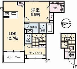 ShaMaisonRiverWestA 1LDKの間取図画像