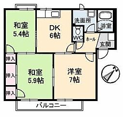 フレグランス塚本B 3DKの間取図画像