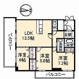 ヴィラージュ緑井 3LDKの間取図画像