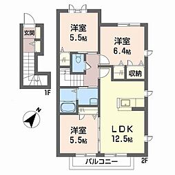 メイプルコートナカオE 3LDKの間取図画像