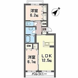 アンソレイユ 2LDKの間取図画像
