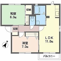 ウッドヴィラージュB 2LDKの間取図画像