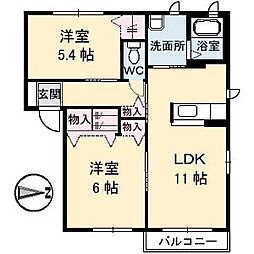 クレールTA棟 2LDKの間取図画像