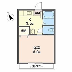 メゾンM-1 1Kの間取図画像